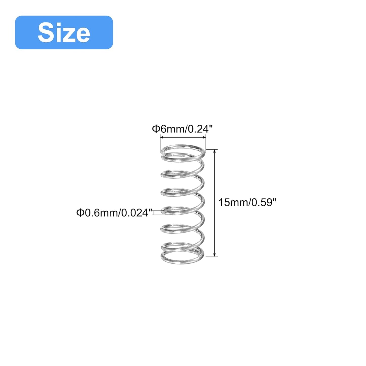 K2 Plus Extruder Replacement Spring, 5Pcs 304 Stainless Steel, 6mm OD, 0.6mm Wire Size, 15mm Free Length, (Silver)
