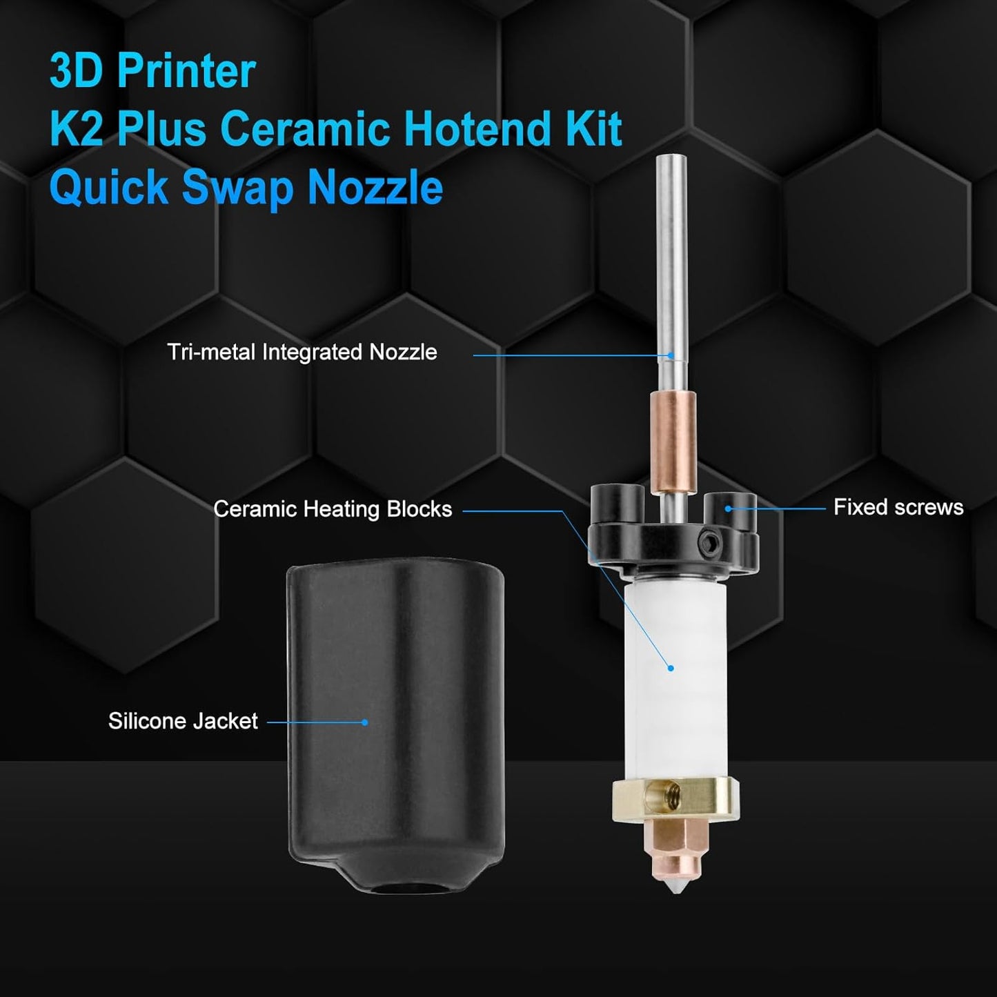K2 Plus Ceramic Heating Block Hotend Kit, Quick-Swap Nozzle Kit,350°C High Temperature Resistance, All-Metal Hot End