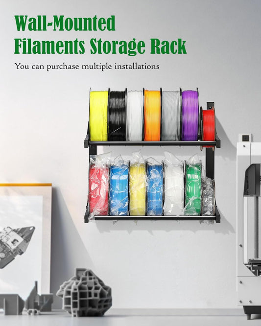 Wall Mount 2 Tier 3D Printer Filament Storage Rack-- Heavy Duty Metal Shelf for PLA/ABS/TPU, Filaments Organzied (Black/White)