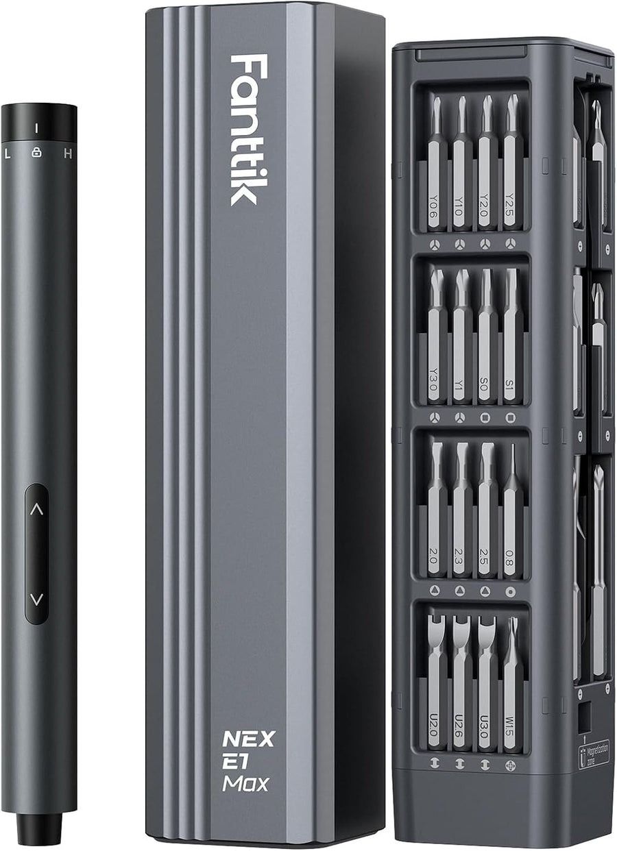 Fanttik E1 Max Mini Precision Screwdriver Set, 50 Magnetic Bits, Magnetic Storage, 5/32‘’Hex, Repair Tool Kit for Electronics, 3D Printer, Phone, Camera, Laptop, Watch, (Grey)