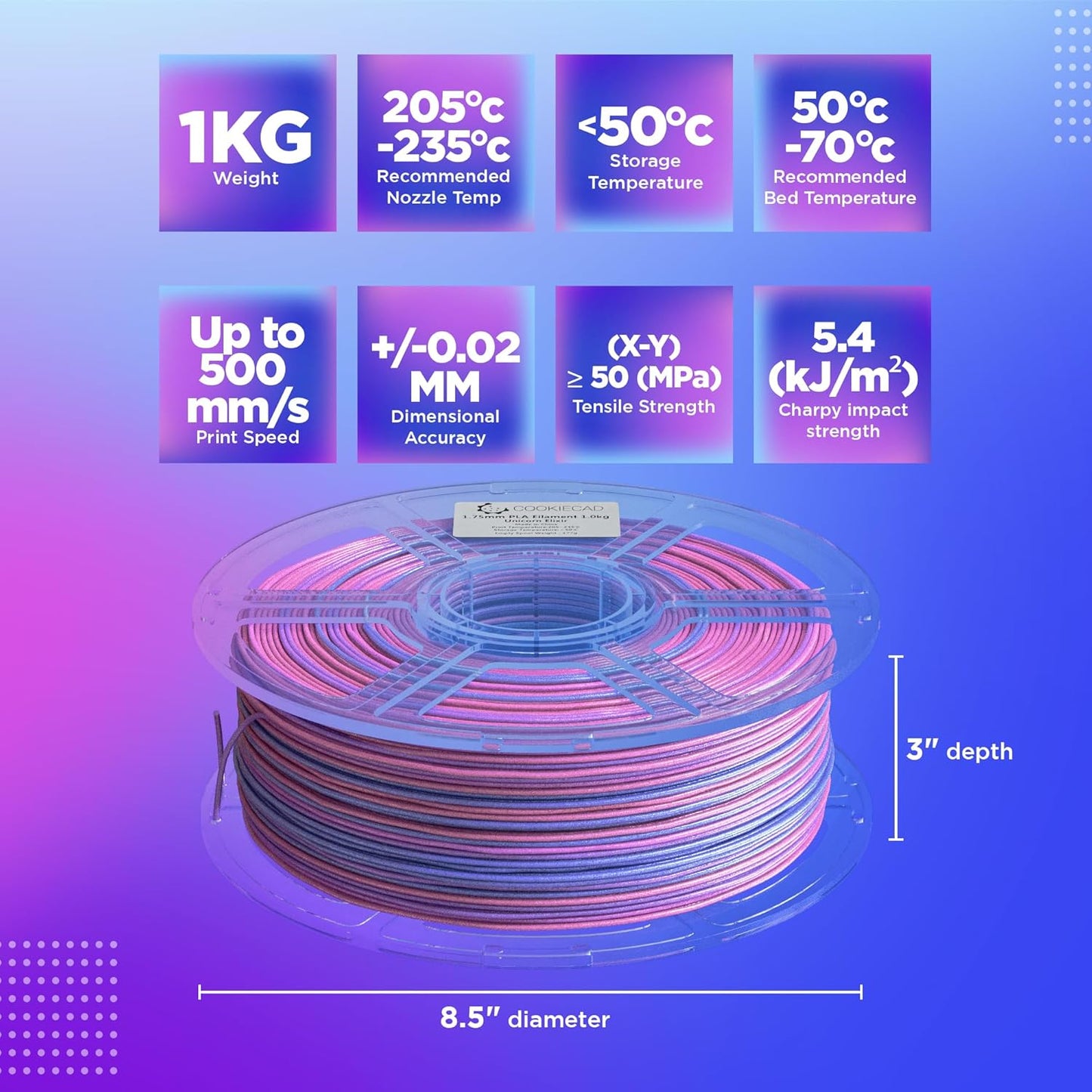 Cookie Cad Elixir PLA Filament 1.75Mm 1Kg Iridescent 3D Printer Filament