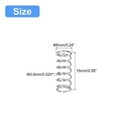 K2 Plus Extruder Replacement Spring, 5Pcs 304 Stainless Steel, 6mm OD, 0.6mm Wire Size, 15mm Free Length, (Silver)