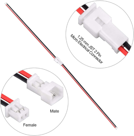  30 Pairs JST 1.25 mm 2 Pin Micro Male/Female Connector Plugs with Red Black Wire 80 mm