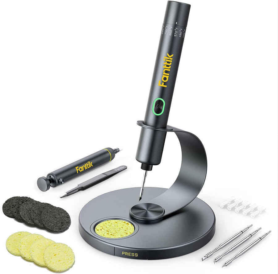 Fanttik T1 Max Soldering Iron Kit 7 Seconds Fast Heating(390°F-840℉), Auto Sleep, 4 Precision Soldering Tips, 360° Swivel Stand, Soldering Iron for Precision Repair