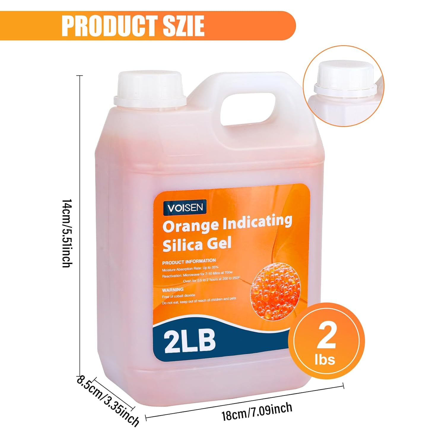 2 LBS Orange Reusable Indicating Silica Gel Desiccant Beads Standard 3-5 Mm size