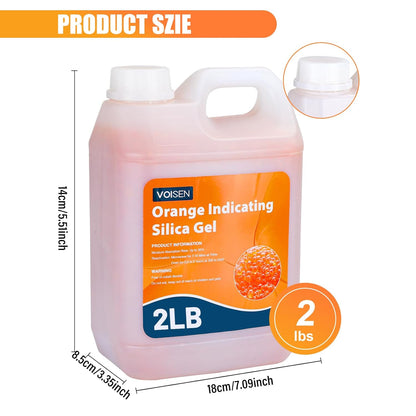 2 LBS Orange Reusable Indicating Silica Gel Desiccant Beads Standard 3-5 Mm size