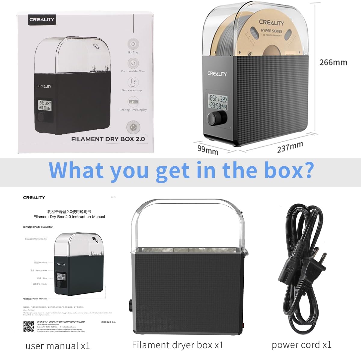 2025 New Official Creality Filament Dryer Box 2.0 with Fans Upgraded 1KG 3D Printer Material Dehydrator Keep Materials Dry during Printing 