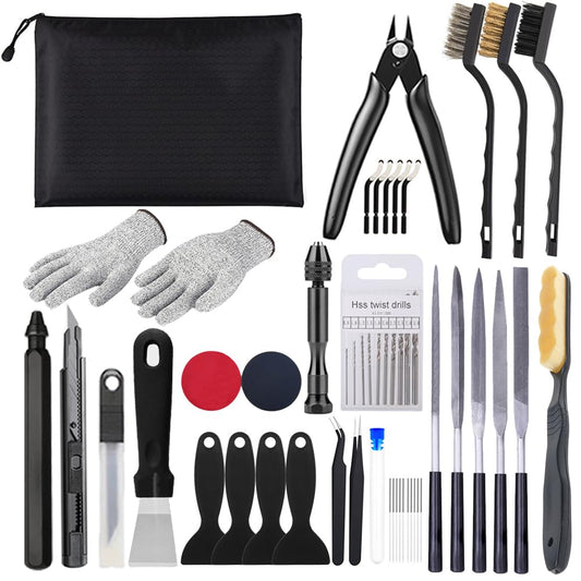62PCS 3D Printer Tool Kit, 3D Post-Processing Accessories with Hand Drill, Deburring Tool, Cutter, Needle Files, Scrapers, Brushes, Tweezers, and Nozzle Cleaning