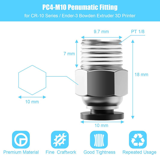 10 PCS Premium PC4-M10 Bowden Tube Coupler Male Compatible with  3D Printers & Splitters