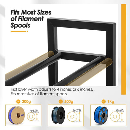 5-Tier Filament Spool Holder with Filament Storage Bags and Pump Heavy Duty Metal Shelf Organizer for 3D Printing Studios