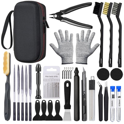 62PCS 3D Printer Tool Kit, 3D Post-Processing Accessories with Hand Drill, Deburring Tool, Cutter, Needle Files, Scrapers, Brushes, Tweezers, and Nozzle Cleaning