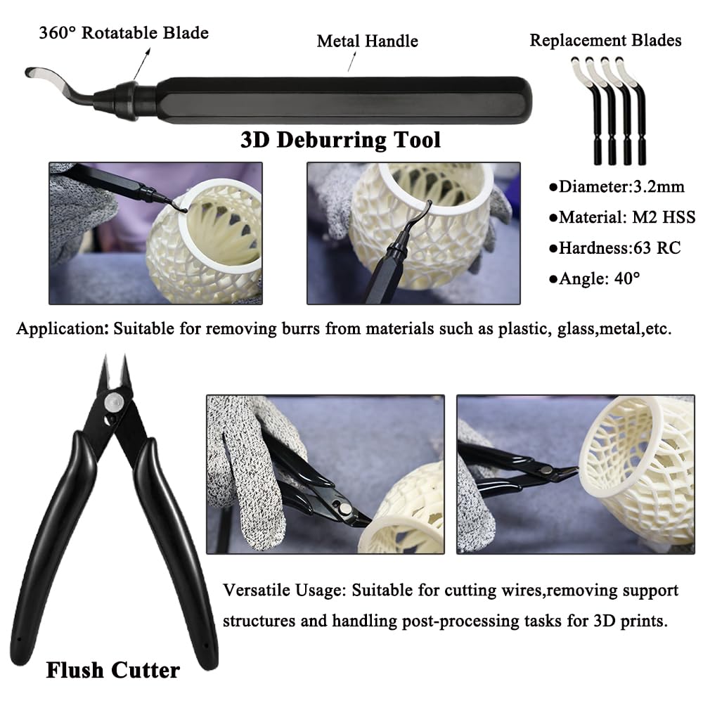 62PCS 3D Printer Tool Kit, 3D Post-Processing Accessories with Hand Drill, Deburring Tool, Cutter, Needle Files, Scrapers, Brushes, Tweezers, and Nozzle Cleaning