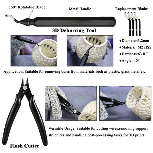 62PCS 3D Printer Tool Kit, 3D Post-Processing Accessories with Hand Drill, Deburring Tool, Cutter, Needle Files, Scrapers, Brushes, Tweezers, and Nozzle Cleaning