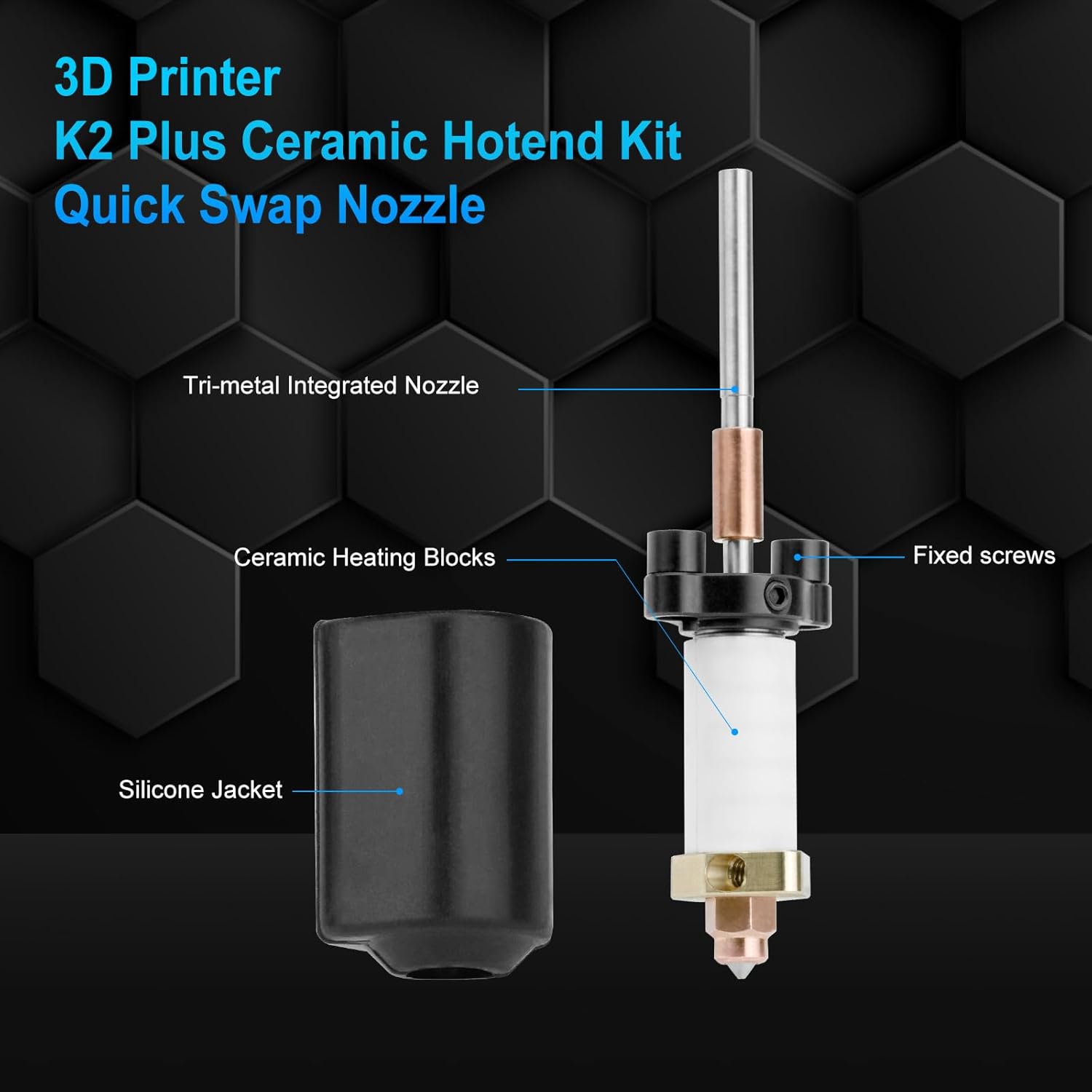 K2 Plus Ceramic Heating Block Hotend Kit, Quick-Swap Nozzle Kit,350°C High Temperature Resistance, All-Metal Hot End 