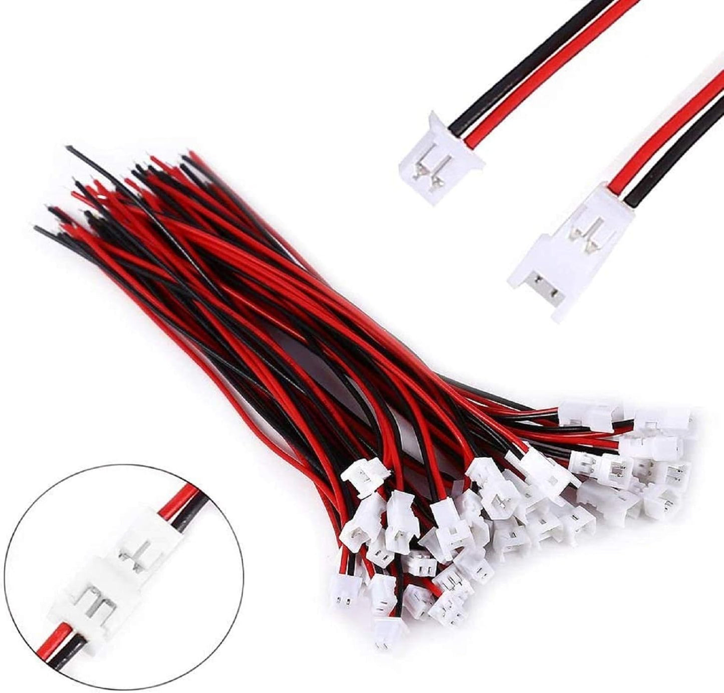  30 Pairs JST 1.25 mm 2 Pin Micro Male/Female Connector Plugs with Red Black Wire 80 mm