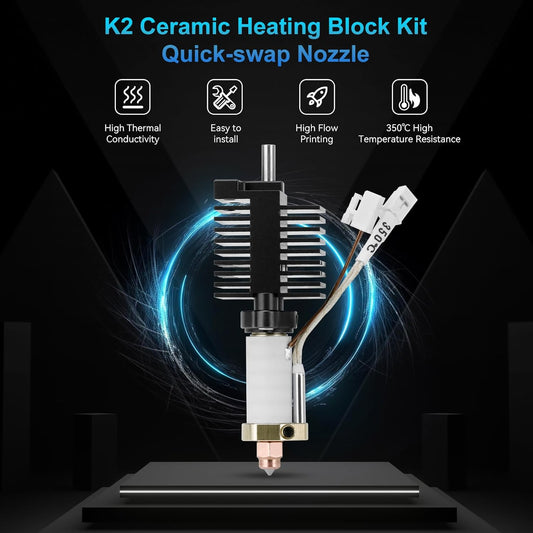 K2 Plus Ceramic Heating Block Hotend Kit, Quick-Swap Nozzle Kit,350°C High Temperature Resistance, All-Metal Hot End 