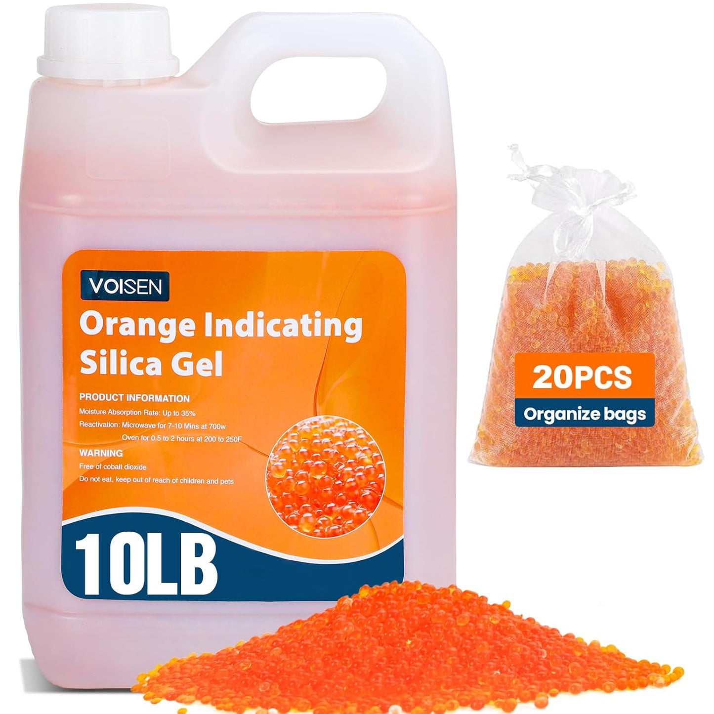 2 LBS Orange Reusable Indicating Silica Gel Desiccant Beads Standard 3-5 Mm size