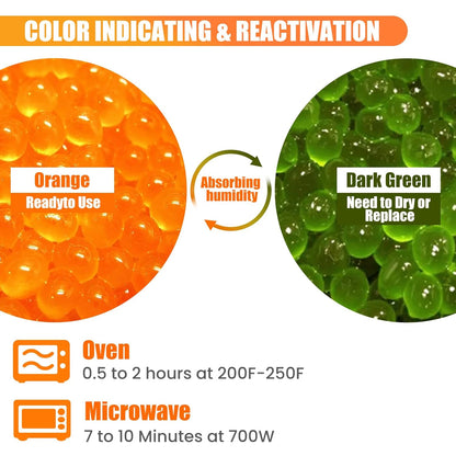 2 LBS Orange Reusable Indicating Silica Gel Desiccant Beads Standard 3-5 Mm size