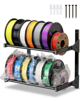 Wall Mount 2 Tier 3D Printer Filament Storage Rack-- Heavy Duty Metal Shelf for PLA/ABS/TPU, Filaments Organzied (Black/White)
