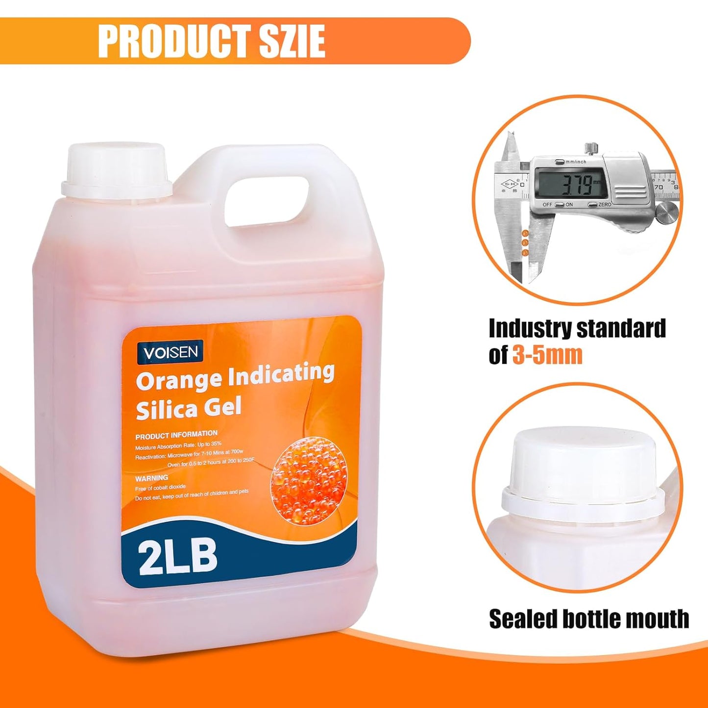 2 LBS Orange Reusable Indicating Silica Gel Desiccant Beads Standard 3-5 Mm size