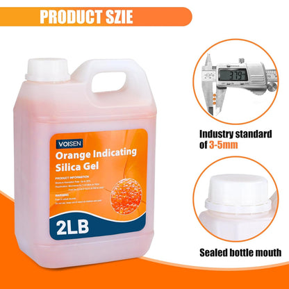 2 LBS Orange Reusable Indicating Silica Gel Desiccant Beads Standard 3-5 Mm size