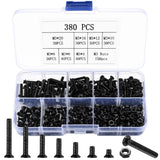 M3 Flat Head Machine Screws and Hex Nuts Kit, 380 Pcs Black Countersunk Head Phillips Screws Bolts Nuts Assortment Kit - M3 X 4Mm/ 6Mm/ 8Mm/ 10Mm/ 12Mm/ 16Mm/ 20Mm
