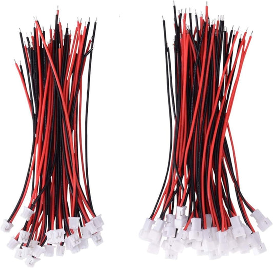  30 Pairs JST 1.25 mm 2 Pin Micro Male/Female Connector Plugs with Red Black Wire 80 mm