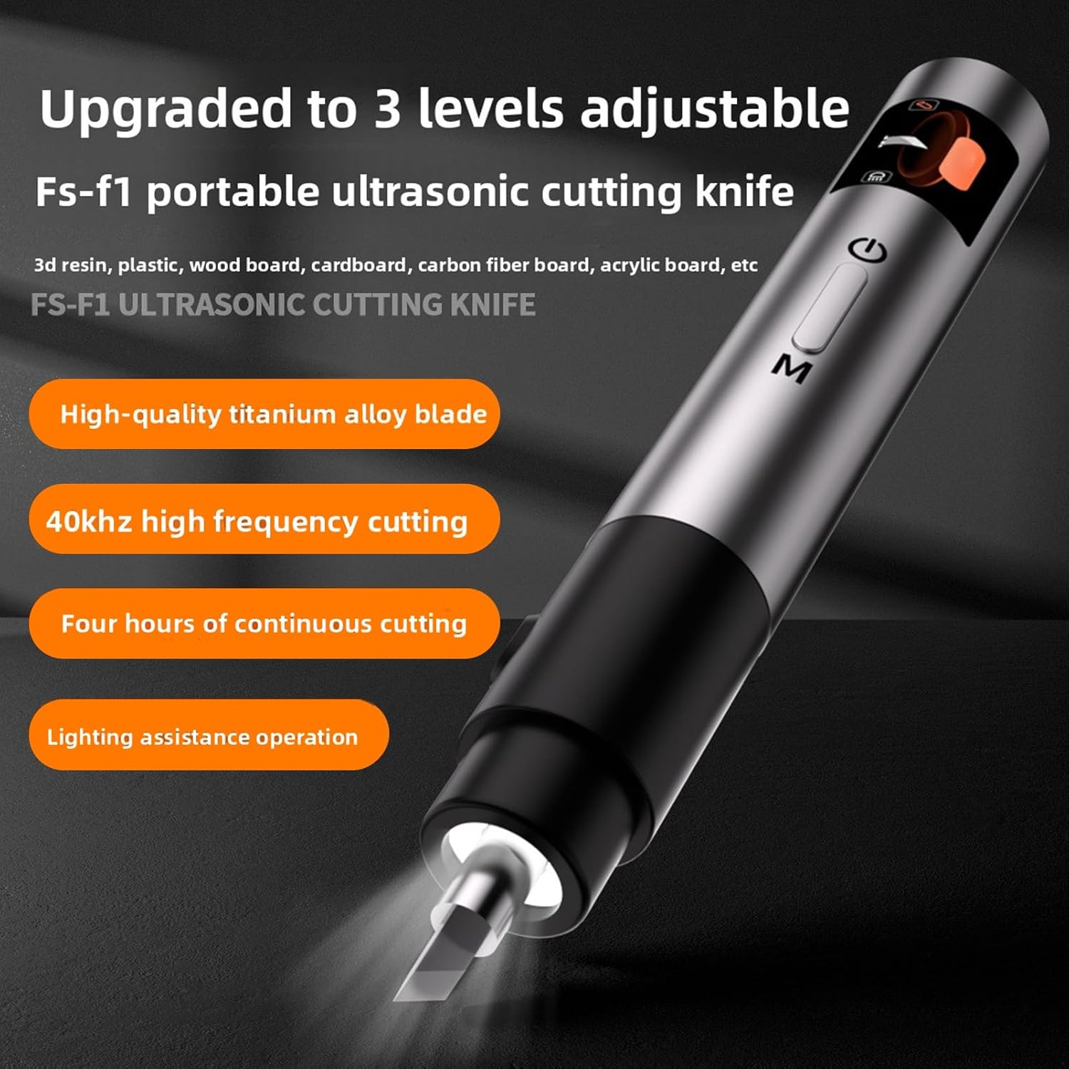 40Khz Handheld Craft Cutting Too Ultrasonic Cutter  with 50 Replacement Blades OLED Display, for Plastic 3D Prints DIY (US Plug)