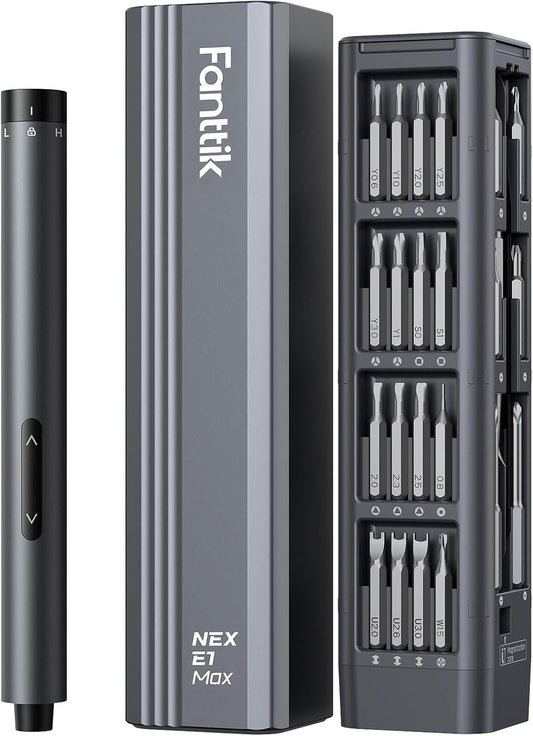 Fanttik E1 Max Mini Precision Screwdriver Set, 50 Magnetic Bits, Magnetic Storage, 5/32‘’Hex, Repair Tool Kit for Electronics, 3D Printer,  Phone, Camera, Laptop, Watch, (Grey)