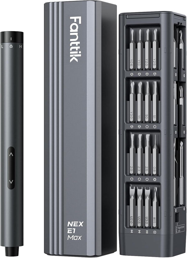 Fanttik E1 Max Mini Precision Screwdriver Set, 50 Magnetic Bits, Magnetic Storage, 5/32‘’Hex, Repair Tool Kit for Electronics, 3D Printer,  Phone, Camera, Laptop, Watch, (Grey)