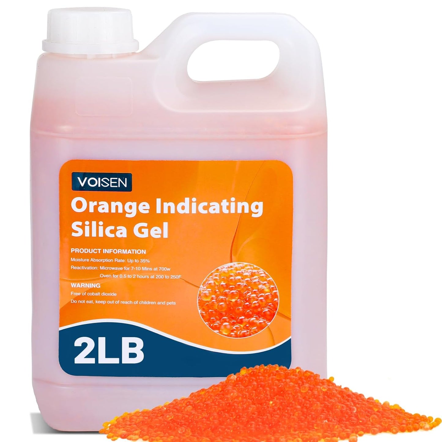 2 LBS Orange Reusable Indicating Silica Gel Desiccant Beads Standard 3-5 Mm size