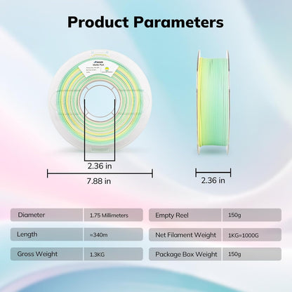 PLA Matte Rainbow Filament 1.75mm, 1KG/2.2LB