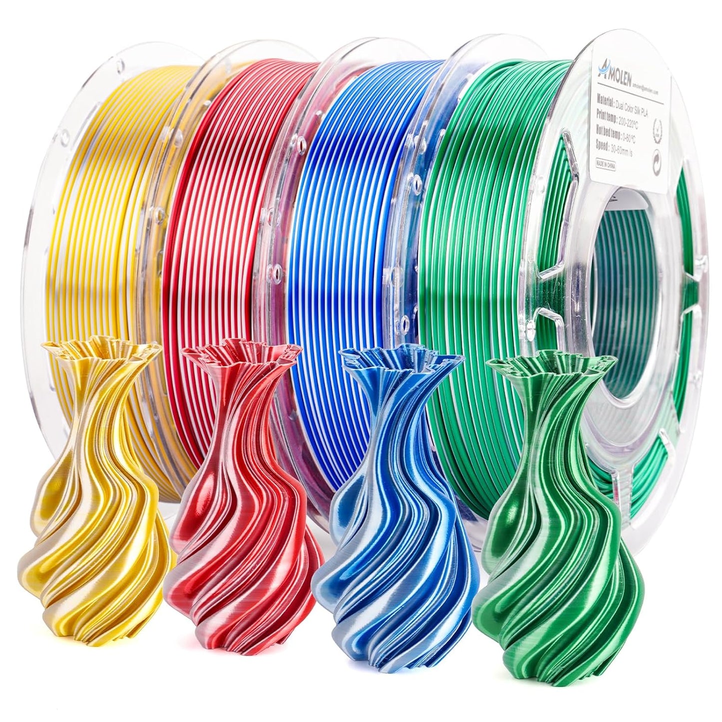 PLA Silk Dual Color Variety Pack (4x200g) - 1.75MM