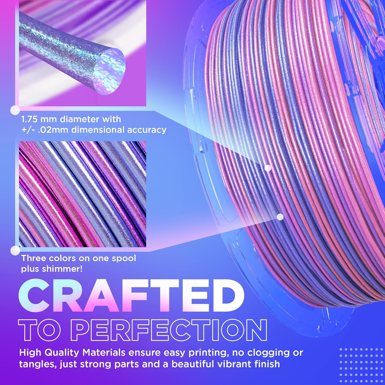 Cookie Cad Elixir PLA Filament 1.75Mm 1Kg Iridescent  3D Printer Filament