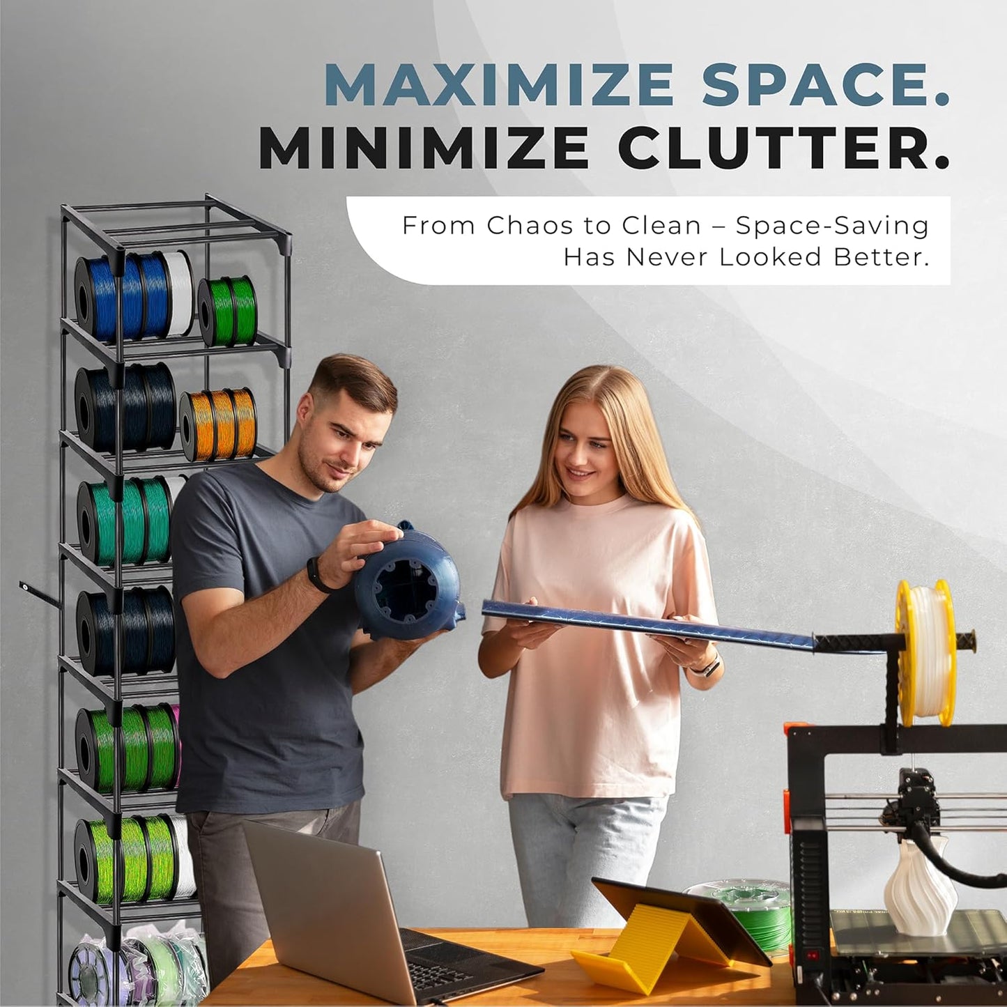 9-Tier 3D Printer Filament Spool Storage Rack with Anti-Tip Kit, Stand Organizer Can Store up to 54 Rolls for 3D Printer Lovers